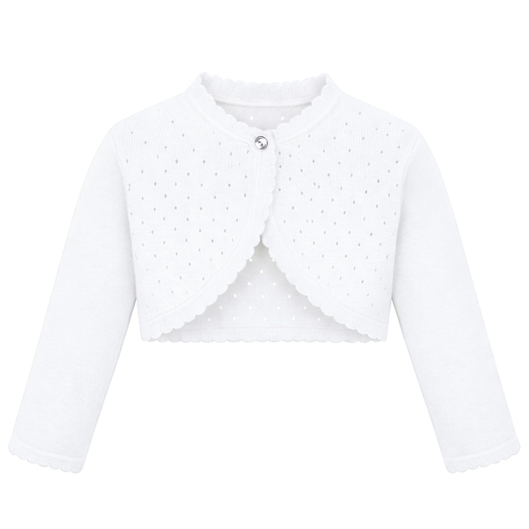Lilax Little Girls' Knit Long Sleeve One Button Closure Bolero Shrug 3T White