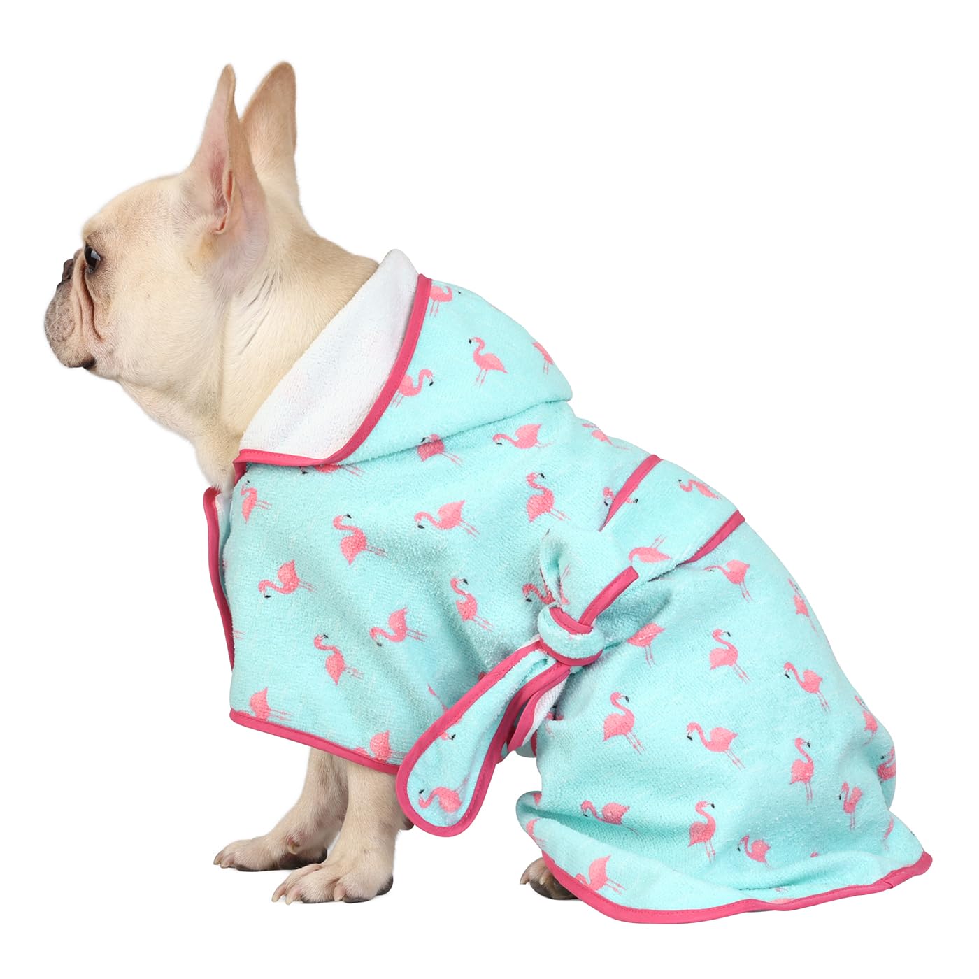 HDE Dog Bathrobe Super Absorbent Quick Drying Towel with Hood for All Dog Breeds Sizes S-XXL - Flamingos - M โ image 1
