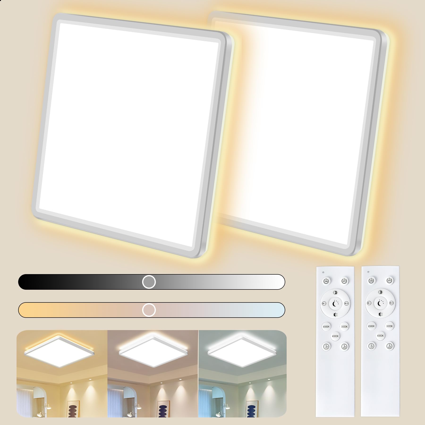 Plafon LED Techo Regulable con Mando a Distancia, 24W 3200LM 3000K-6500K Lámpara Luz Techo Moderna Ultrafino Lampara de Techo para Dormitorio Salon Cocina Balcón Baño Cuadrado Ø29cm,Blanco
