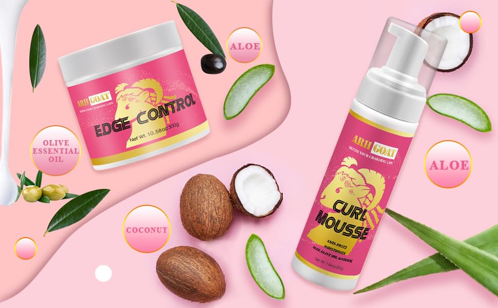 Miniatura 6 de 10.58oz Perfect Edge Control con Natural 7.06oz Hair Mousse Set Aloe para peinar el cabello rizado, gel de borde de aceite de oliva de espuma para