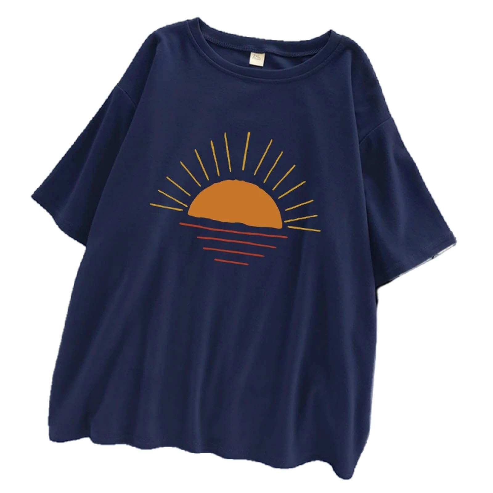 T-Shirt Shoreline T - Shirt Imprimé Femmes Street Cotton Kawaii Manches Courtes Oversize Top Loose Sport T - Shirt-Bleu Foncé-Le XXL