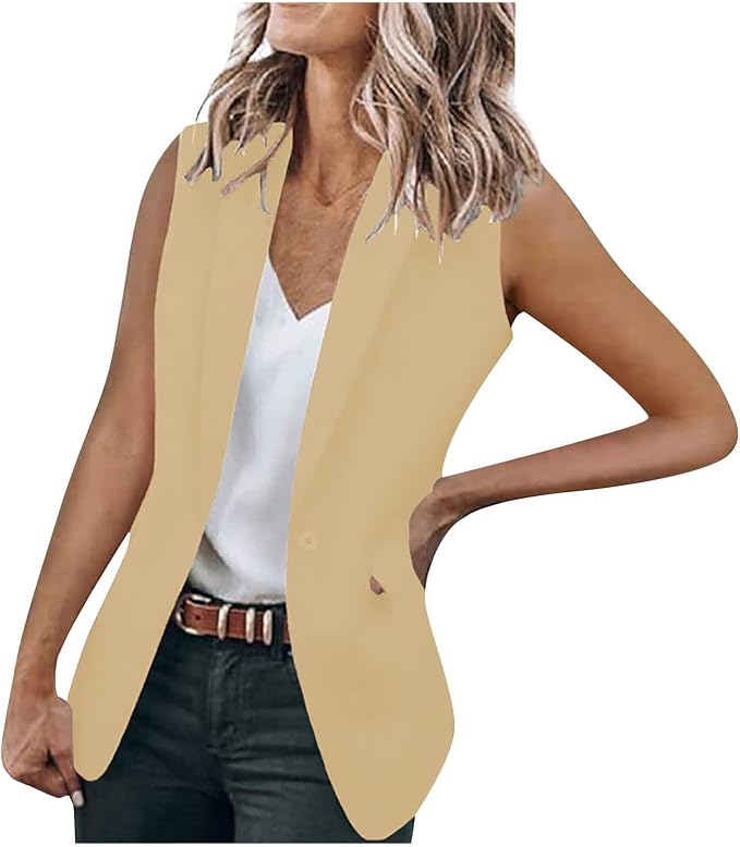 Women Sleeveless Blazer UK One Button 