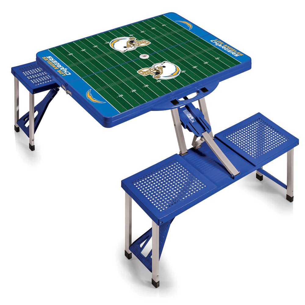 PICNIC TIME NFL Los Angeles Chargers Football Field Folding Picnic Table, Camping Table, Outdoor Table with Umbrella Hole