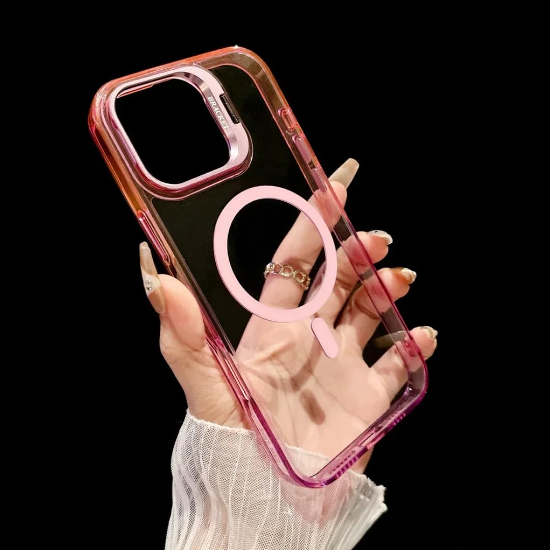 Funda con Soporte magnético para Lente y Anillo para iPhone 15 Pro MAX con Cubierta integrada degradada (para iPhone 15 Pro MAX/Rosa)