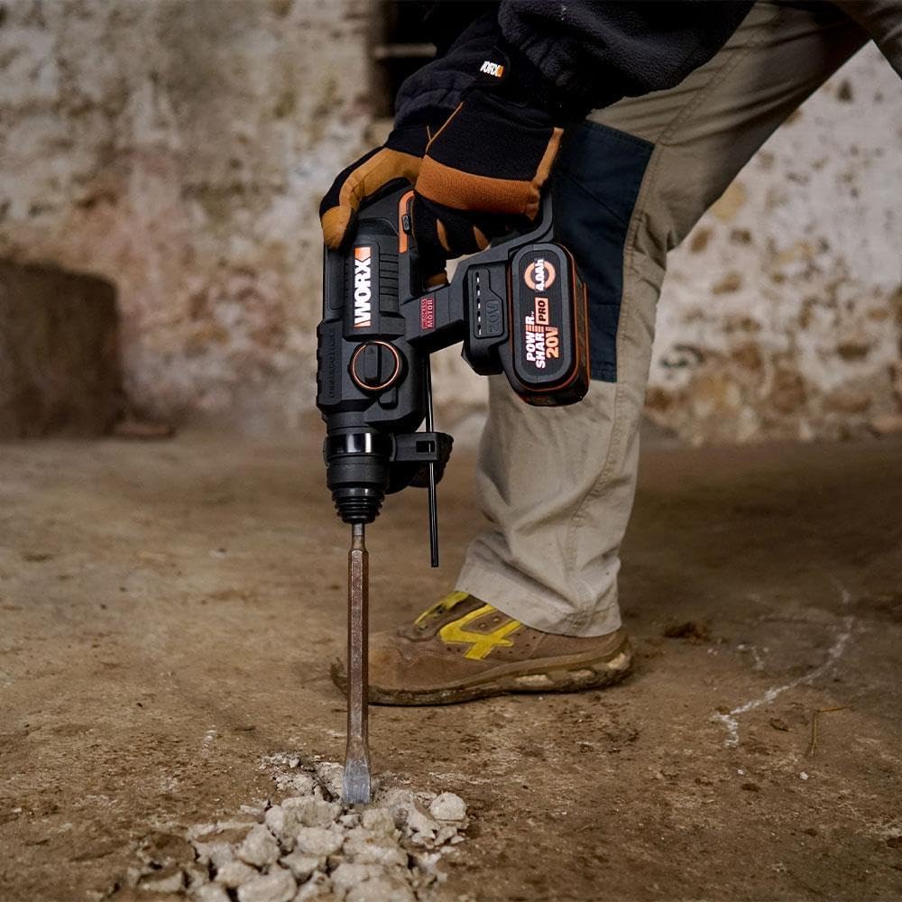 WORX Nitro WX381 - Martello pneumatico senza spazzole da 20 V, per forare, trapano a percussione e scalpello, 2 Joule, con batteria e caricatore