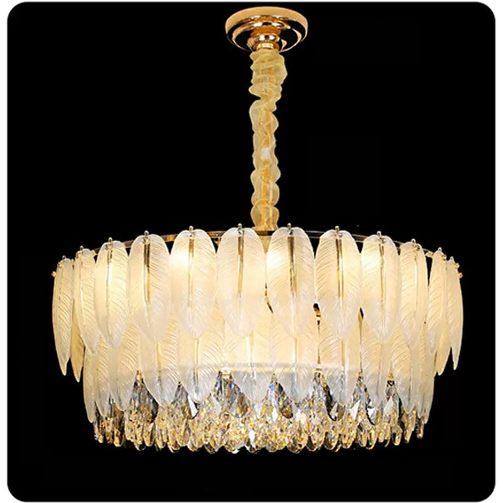 HXYSXHJUO E14 creative feather crystal chandelier, simple French cream style light luxury lamp, living room for bedroom dining lamps and lanterns,100cm