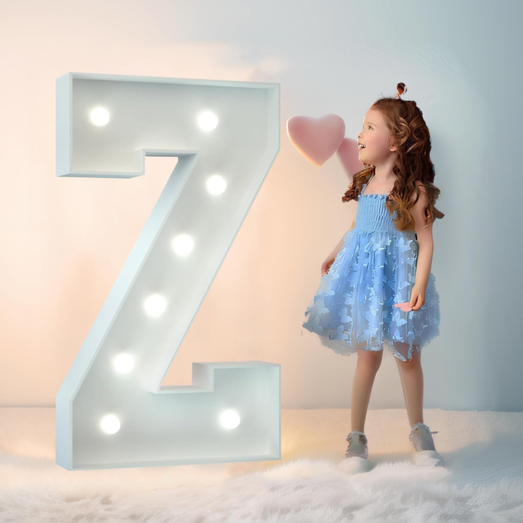 Lettera a LED con cornice bianca, decorazione luminosa per tendone foraneo, pre-tagliata, set di luci a mosaico per feste di compleanno, lettera Z, 120 cm