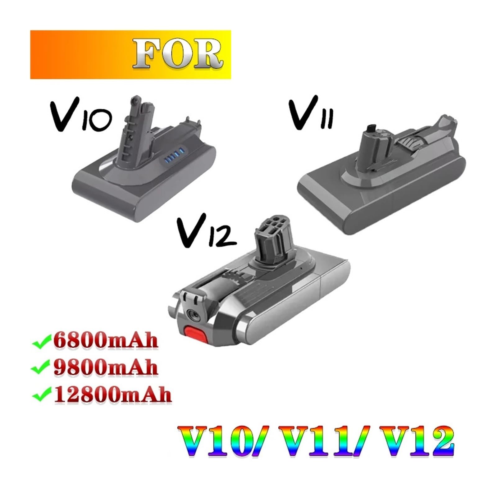 Sostituzione della batteria agli ioni di litio, compatibile con Dyson, V10 | Batteria sostitutiva for aspirapolvere senza fili, batteria for aspirapolvere portatile(V10 12800mAh battery)