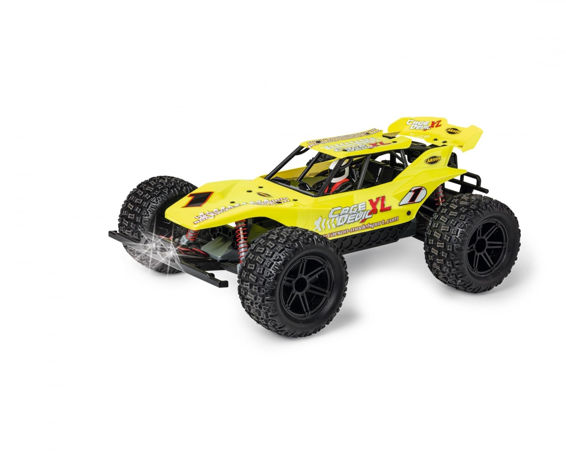 Carson 500404224 1:10 FE Cage Devil XL 2,4 GHz 100% RTR - zdalnie sterowany samochód, Offroad Truggy, w zestawie baterie i zdalne sterowanie, XL Truggy, żółty