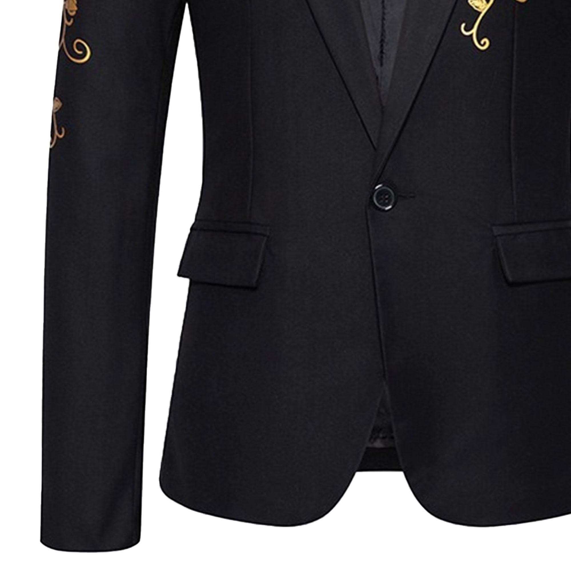 Chaqueta de esmoquin floral para hombre, con solapa, con lentejuelas, patrón de rosas doradas, chaqueta de esmoquin para hombre