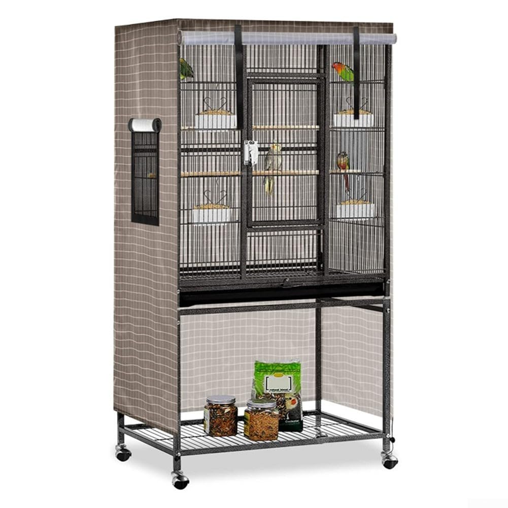 Breathable Bird Cage Cover Waterproof Oxford Cloth Protective Cover for Large Bird Cages 97x60x130cm Black(Khaki)