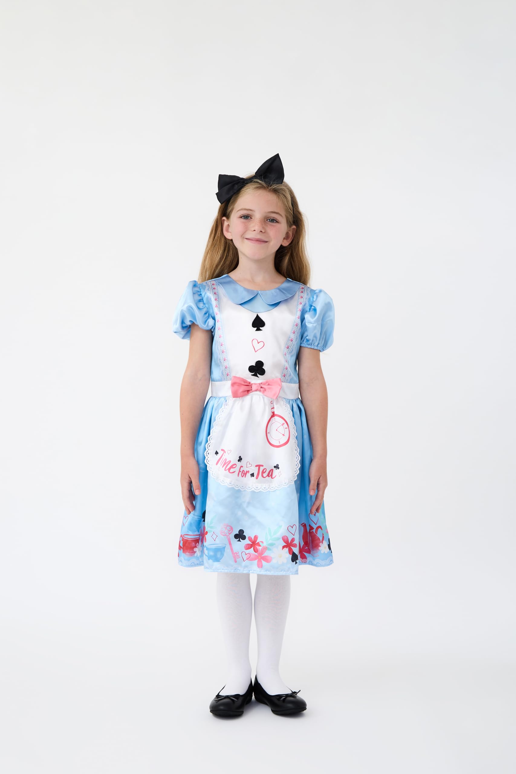 Blues Group Wonderland Alice Girls Costume with Bow Headband, Book Character Fancy Dress, World Book Day, Party Outfit, Ages 3-10 (3-4 Years)
