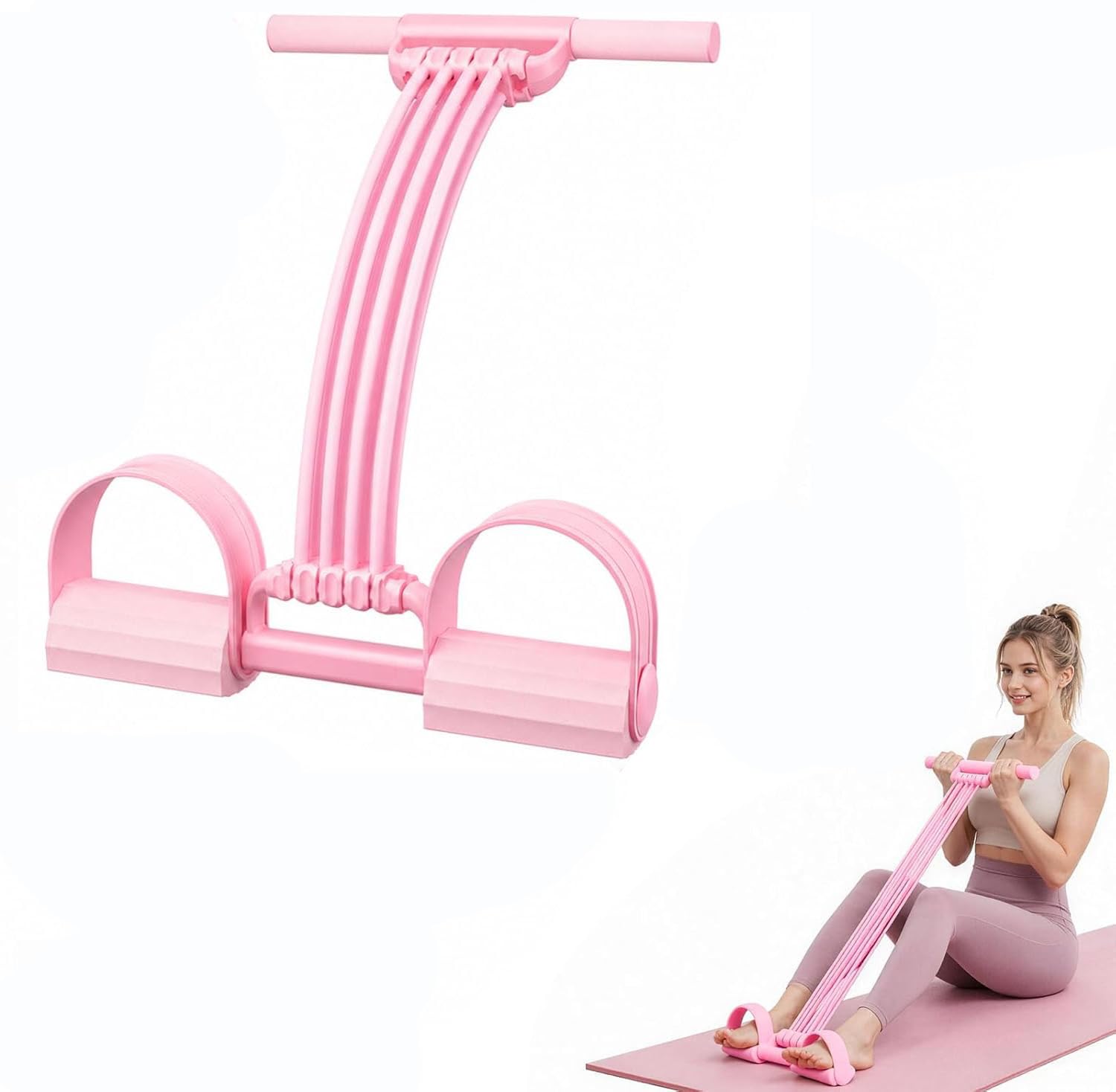 Resistance Bands with Handles, 3-in-1 Pedal Tension Rope,Multifunctional Elastic Band for Full Body Workout, Yoga, Stretching, Arm, Leg & Waist Training Pink