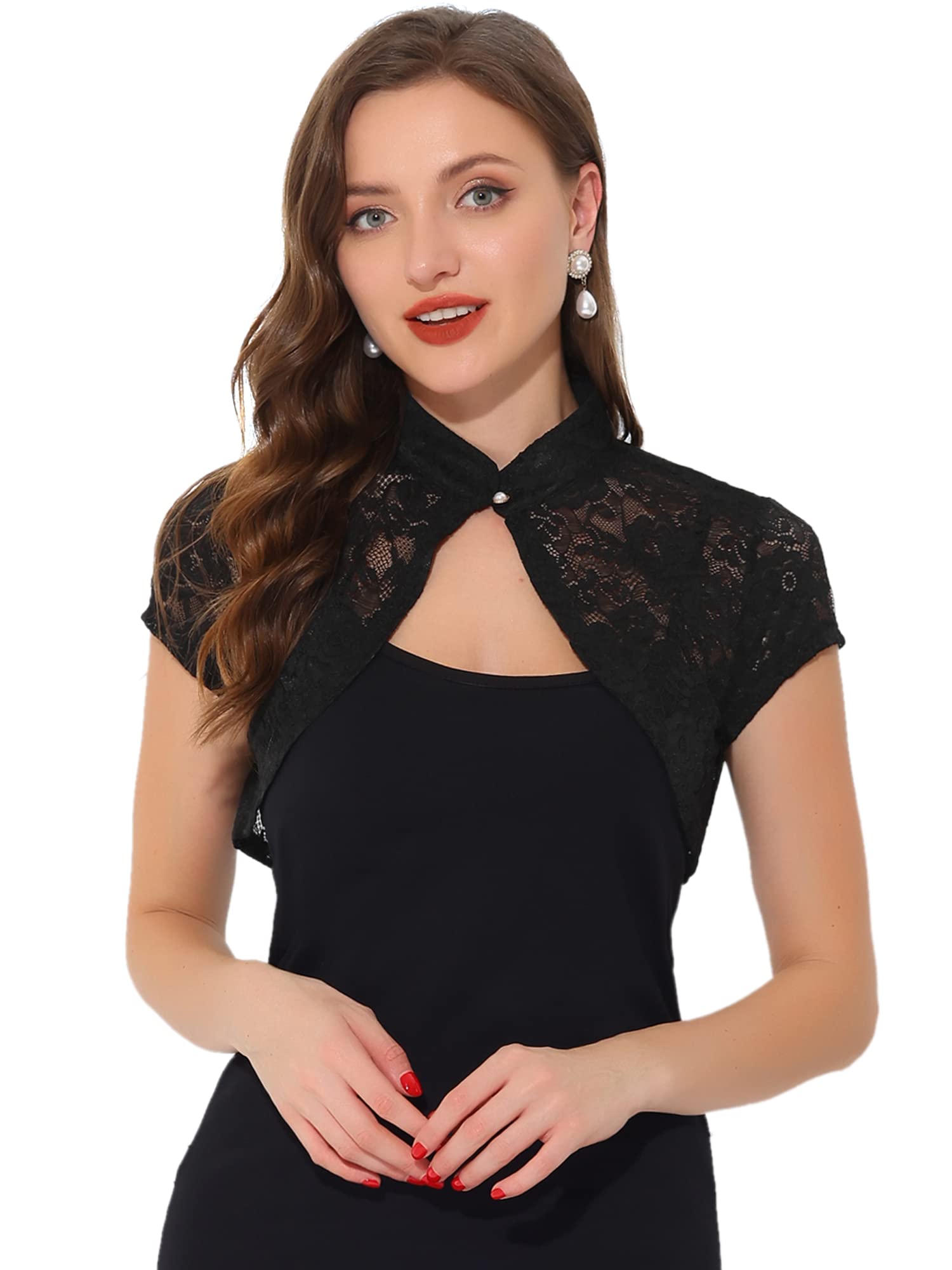 Allegra K Cardigan in Pizzo da Donna Colletto Corto Elegante Bolero Coprispalle