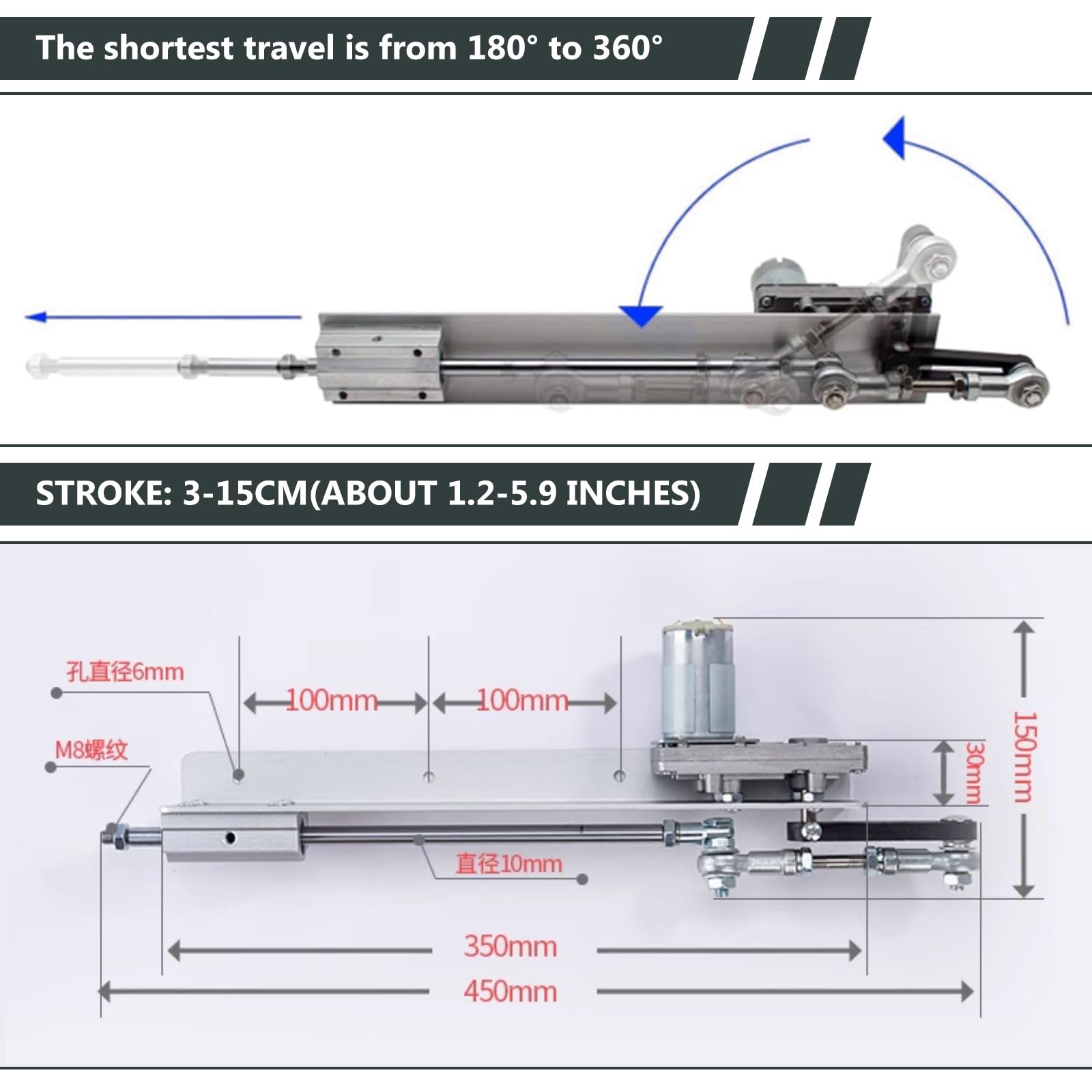 Hubkolbenmotor Linearantrieb 12v Hub 35-150mm, Hubkolbenmotor mit Drehzahlregler Einstellbarer Teleskop Motor DIY Linear Actuator mit Handschuhen und weiblichem Anschlusskabel für Rüttler/Schwingsieb