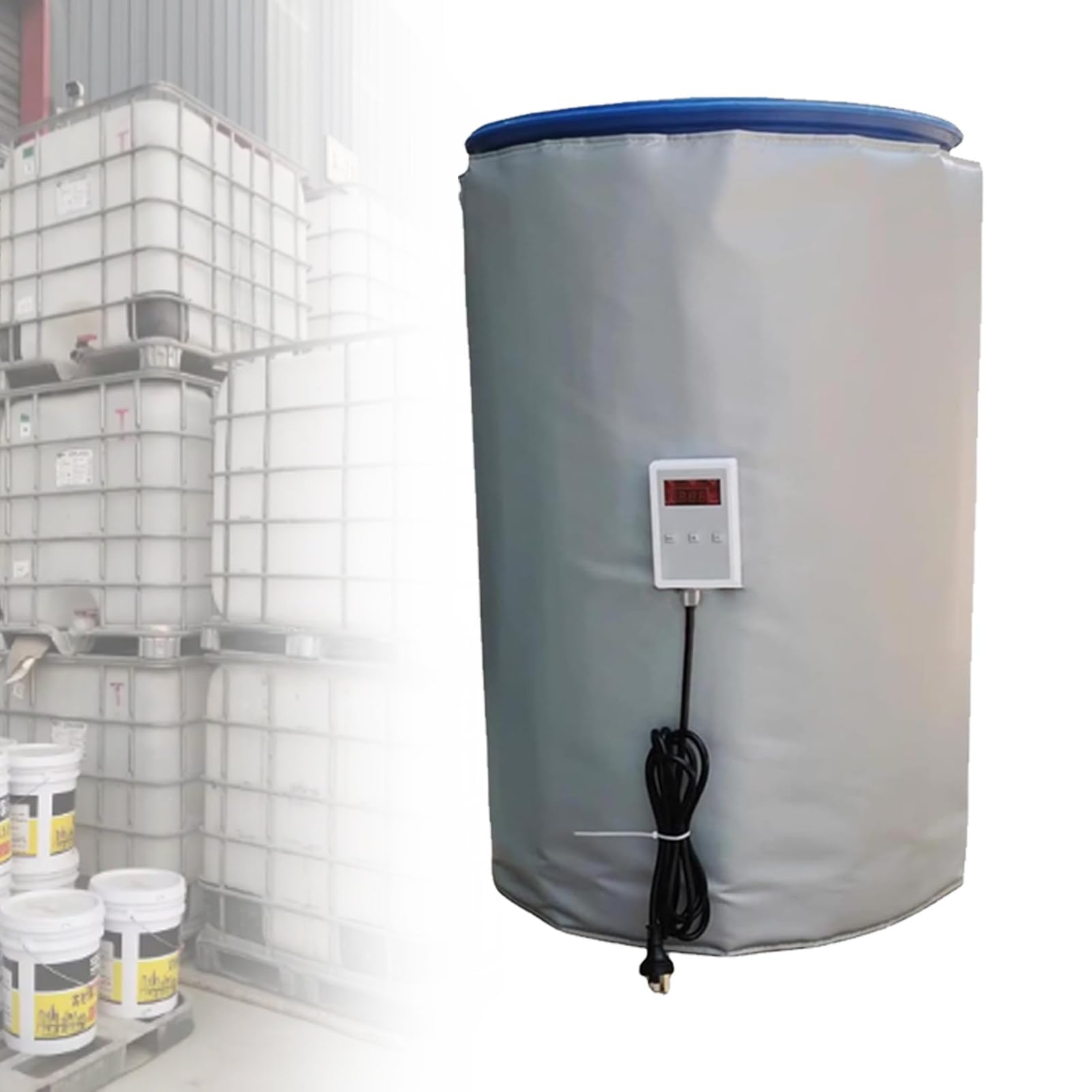 Podgrzewacz beczek IBC o pojemności 44 galonów, koc grzewczy do beczek o mocy 4000 W, wodoodporny materiał izolacyjny, ognioodporny silikon, do beczek na olej. 200L/55Gal