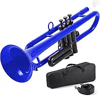 VEDO Conjunto de trompete profissional em Si bemol, de plástico, padrão, adequado para estudantes e iniciantes, inclui um bocal 7C e um bocal 3C. Instrumento de trompete em Si bemol. (Azul)