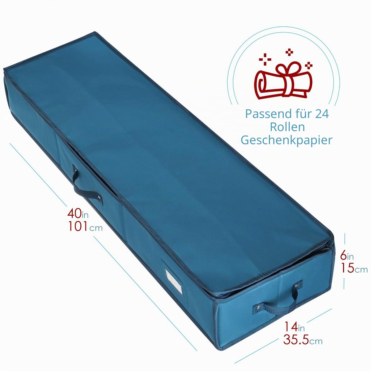 Hearth & Harbor Luxus Weihnachten Organizer Geschenkpapier Rollen Bettbehälter Aufbewahrungsbox für Urlaub Zubehör 600D Oxford Polyester Gewebe Medium stahlblau