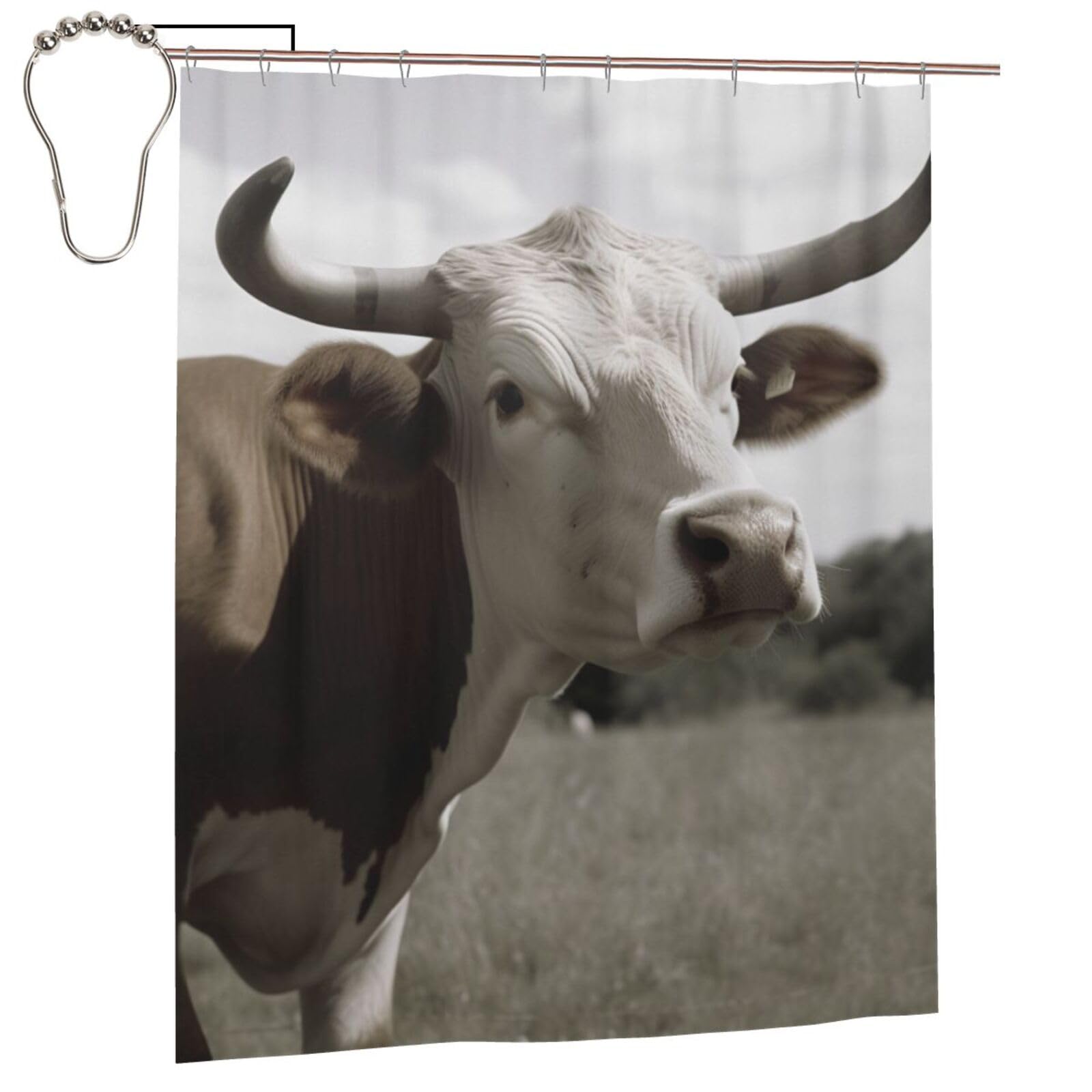 BWWHCCTI Animal Cow Picture Printed Shower Curtain With 12 Iron Hooks Opaque Quick Drying Waterproof Shower Curtains Sets For Bathroom 152x183 Cm