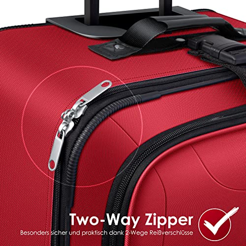 Kesser Trolleykofferset, 4-delig, reiskofferset met wieltjes, complete 4-delige set, formaten S, M, L, XL, netvak, wieltjes, telescoopgreep, koffer, reistas, stoffen koffer, handbagage, rood, S-M-L-XL - Image 7