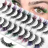 Colored Eye Lashes, 10 Pairs Russian Strip Mink Eyelashes with Color on End, Mix Wispy Dramatic Faux Cat Fox Mink Fake Lash Extensions Fluffy Long Thick False 3d D Curl Salon Eyelashes Reusable