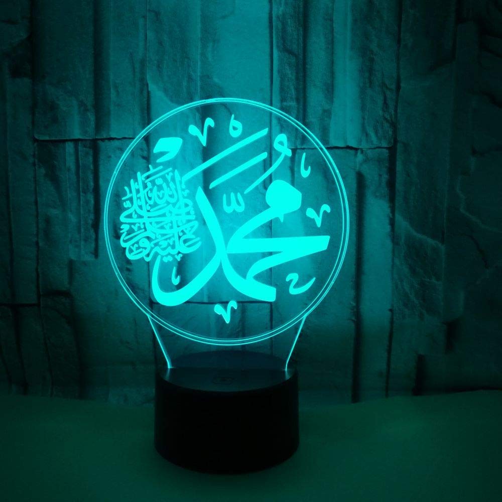 FISSEN 3D Islam Mohammed LED Lampe D'illusion Optique Lampe Lumière De Nuit Avec Câble USB