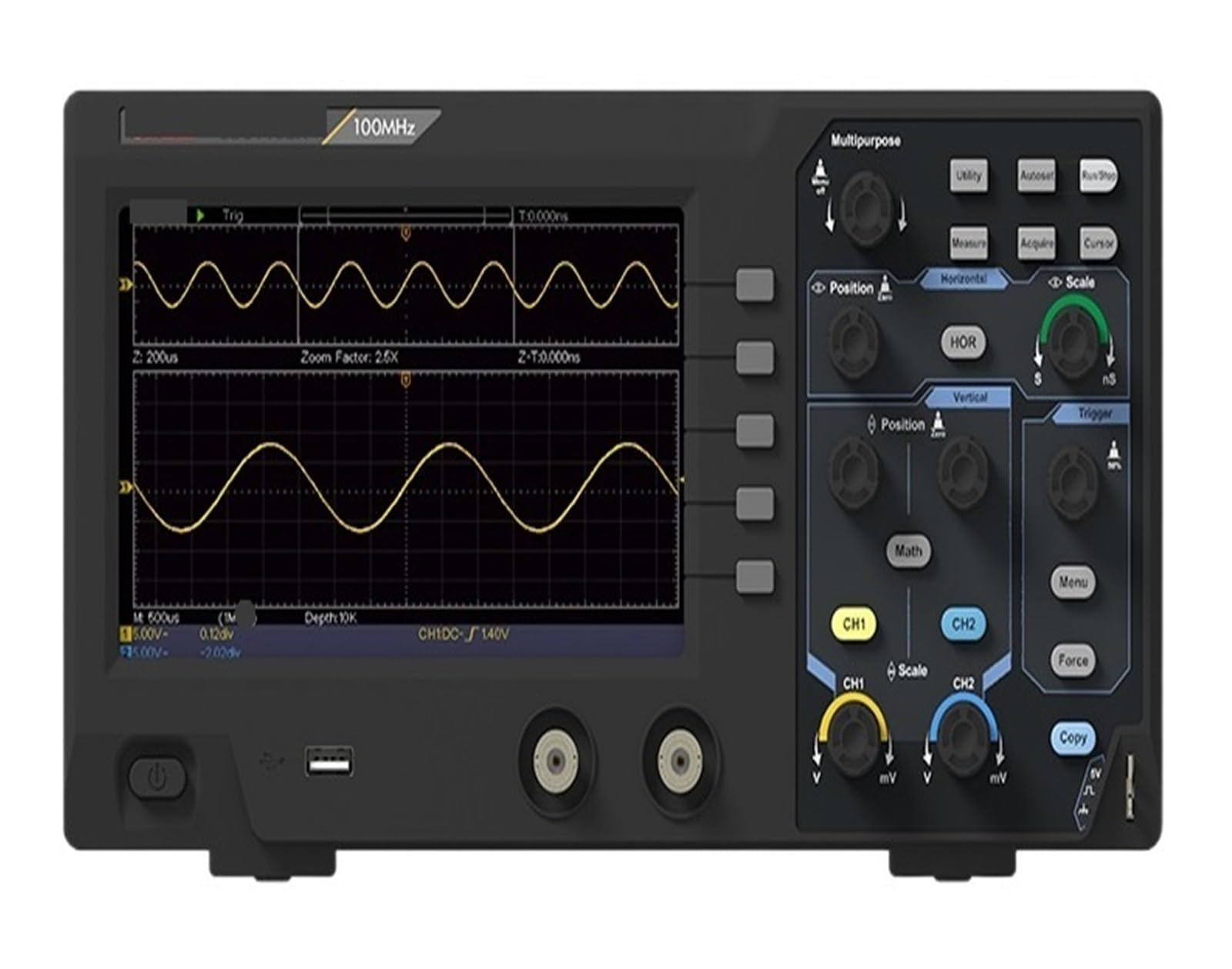 SDS1102X Oscillosco Digital 2 canales 100Mhz ancho de banda USB portátil Oscilosco 7 pulgadas Banco Oscillosco