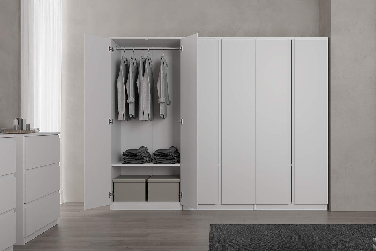 Iconico Home MIK Modern, Armoire à 2 Portes avec poignée intégrée, penderie, Chambre à Coucher, Salon, 80 x 55,5 x 190,5 cm, Blanc