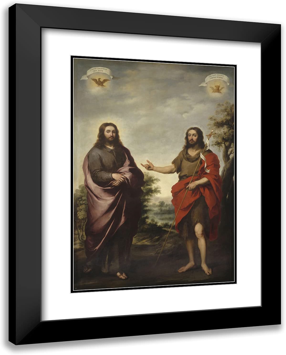 ArtDirect Bartolome Esteban Murillo 19x24 Black Modern Framed and Double Matted Art Print Titled Saint John The Baptist Pointing to Christ