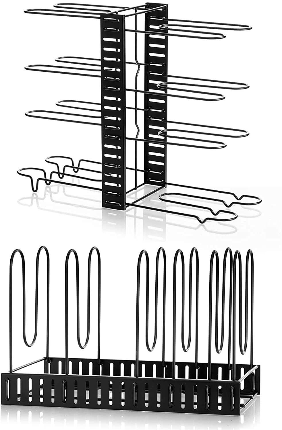 DIY Verstellbares Pfannen- und Topfdeckelregal, Metall Rostfrei Topfabdeckung und Kochgeschirrhalter, Küche Lagerregal mit 8 Fächern, Küchengeschirr Organizer für Schrank und Theke, Schwarz