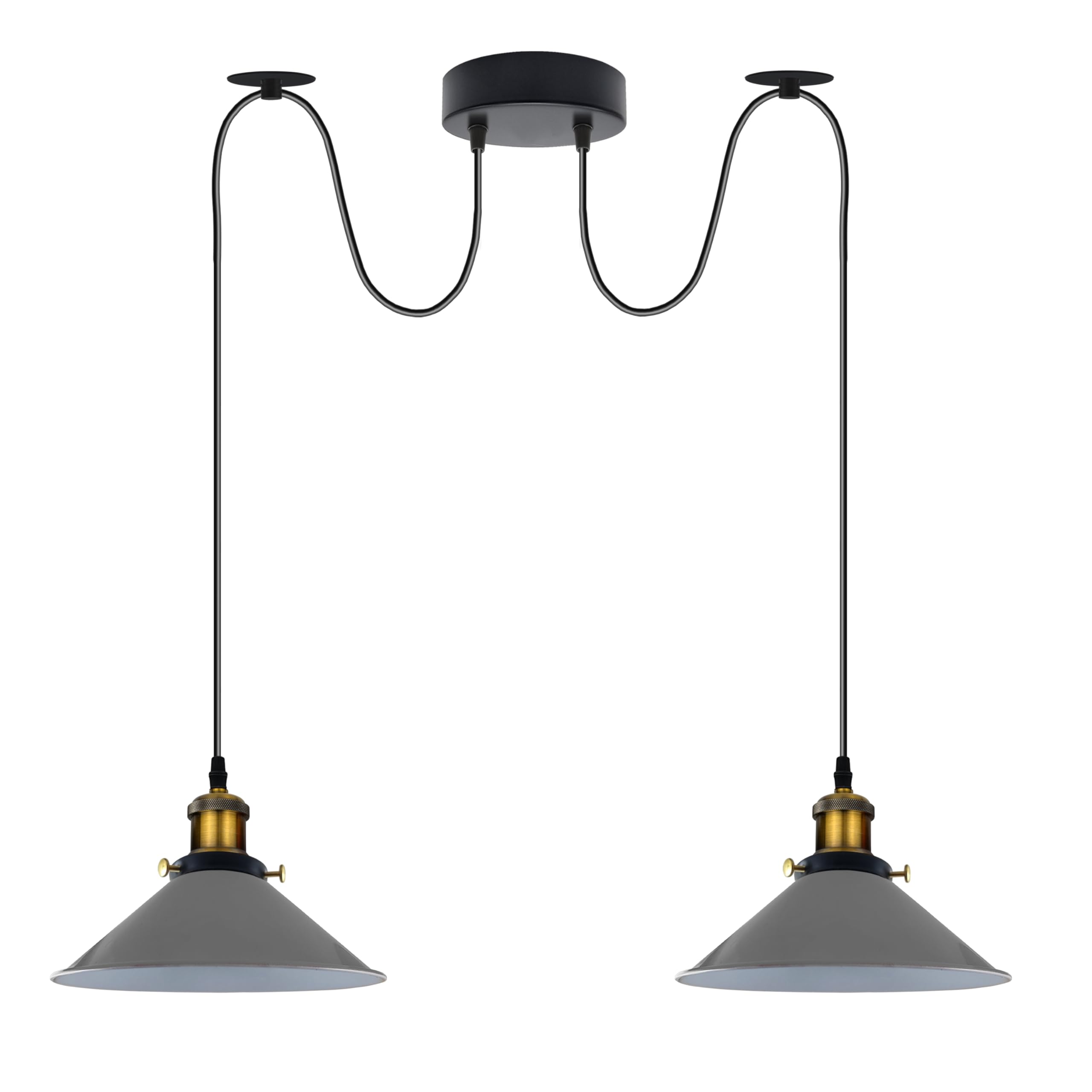 LEDSone 2 Head Spider Light with 2m Adjustable Cables, Vintage Industrial 22cm Metal Cone Shade Ceiling Hanging Pendant Lamp Fixture for Living Room, Kitchen, Bar, Café