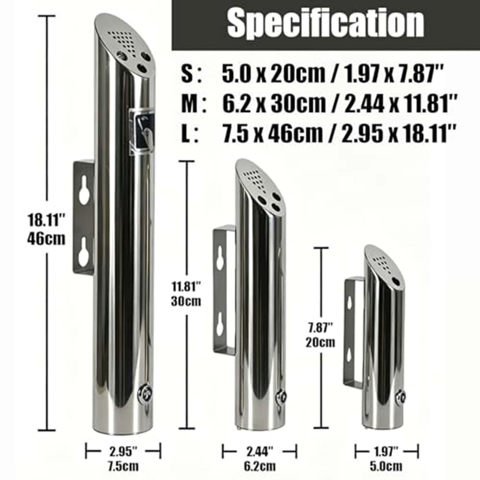 Naścienna popielniczka dla palaczy - kreatywny pojemnik na papierosy ze stali nierdzewnej, trwały cylinder zewnętrzny (18 cm) - idealny na patio, do ogrodu i przestrzeni publicznej