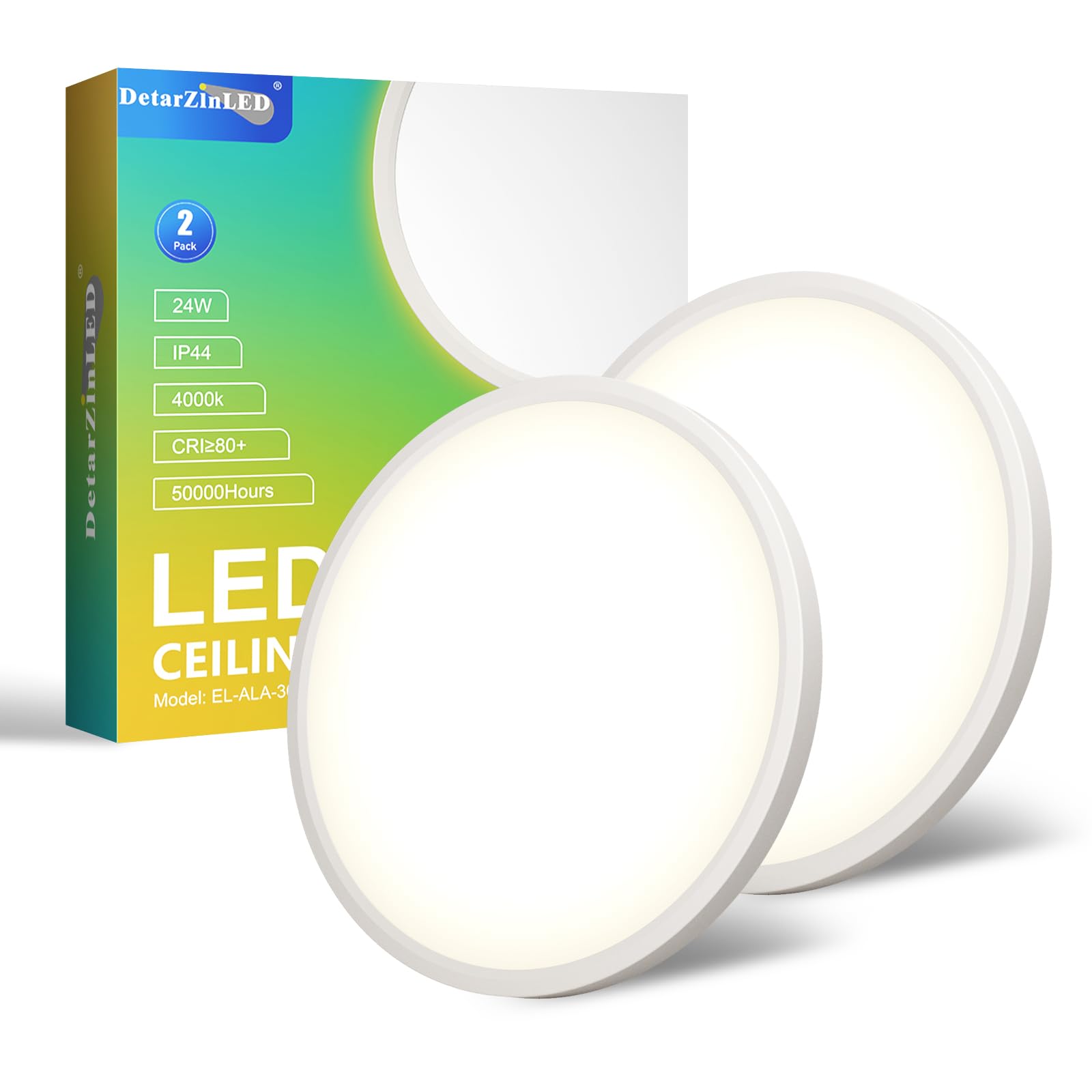 2Pcs lampara de techo Cocina Dormitorio, 24W 4000K 2640LM 30CM Plafon Led Techo con Mando Distancia, IP44 Modernas Candeeiro Teto Downlight Focos Luz Interior Salon[ Clase de eficiencia energética E]