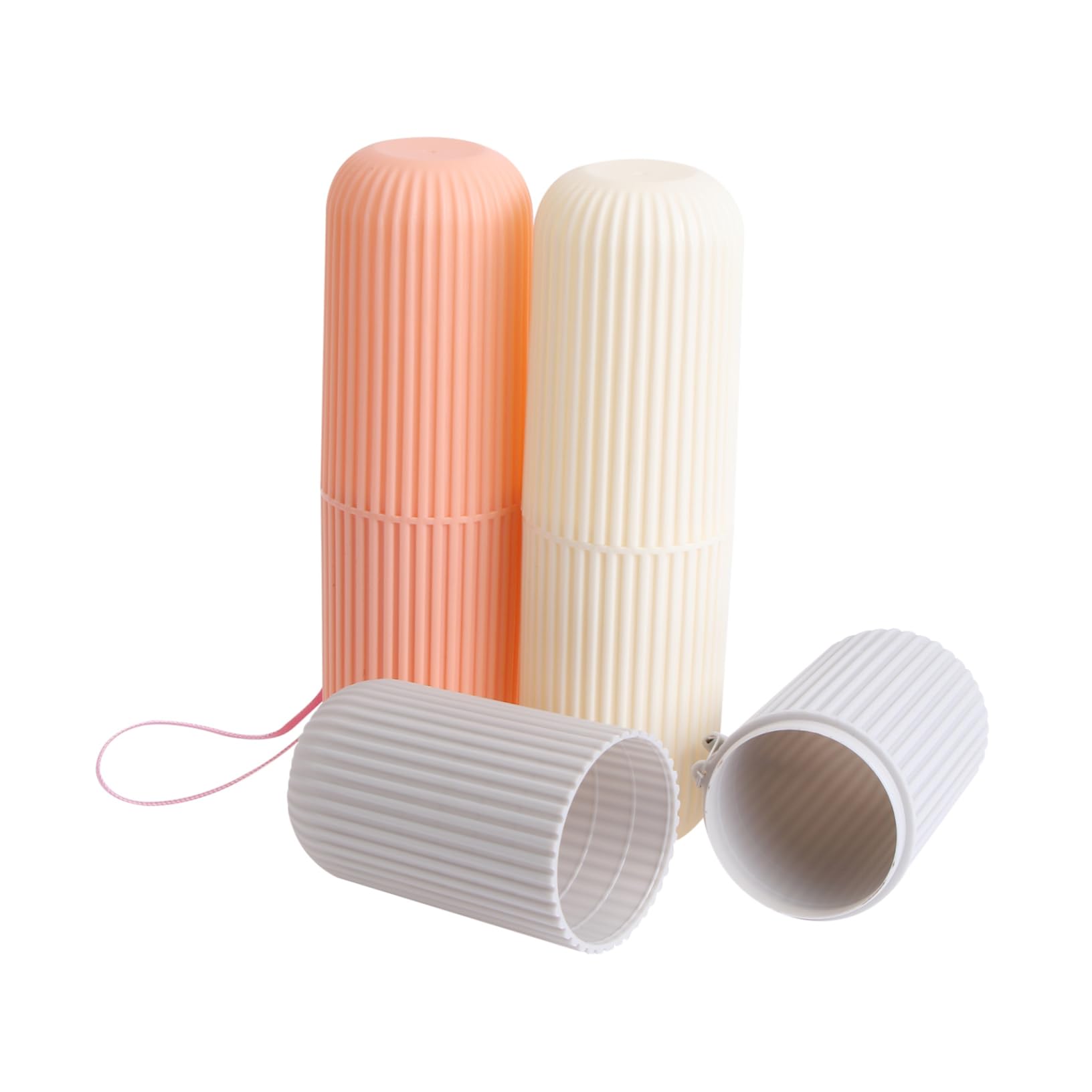 Baluue 3pcs Portable Toothbrush Case Travel Storage Cup Simple Design White Grey and Pink Toothbrush Holder Cover for the Go