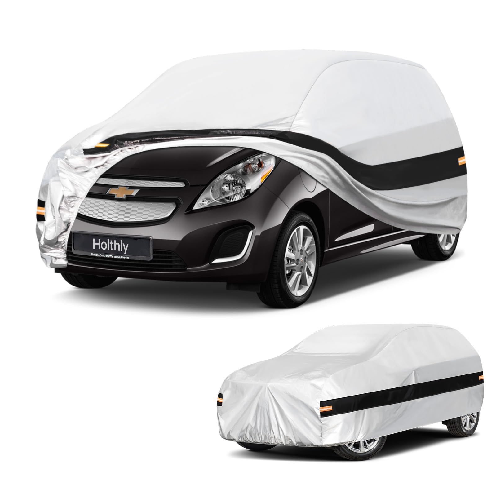 10 Layers Hatchback Car Cover Custom Fit for Chevrolet Spark (2005-2022), Waterproof All Weather for Automobiles, Outdoor Full Cover Sun Dust Rain Protection with Cotton. Silver