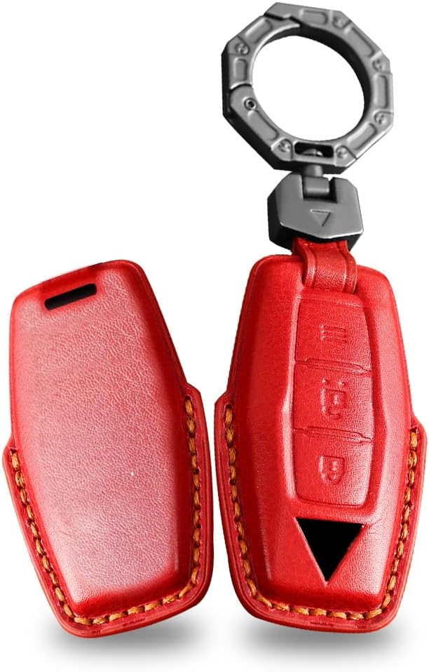 ontto 3-Button Key Case Leather Car Key Cover Fit for Mitsubishi Outlander 2022 2023 Accessories Smart Remote Key Fob Holder Key Bag Stylish Key Shell Red