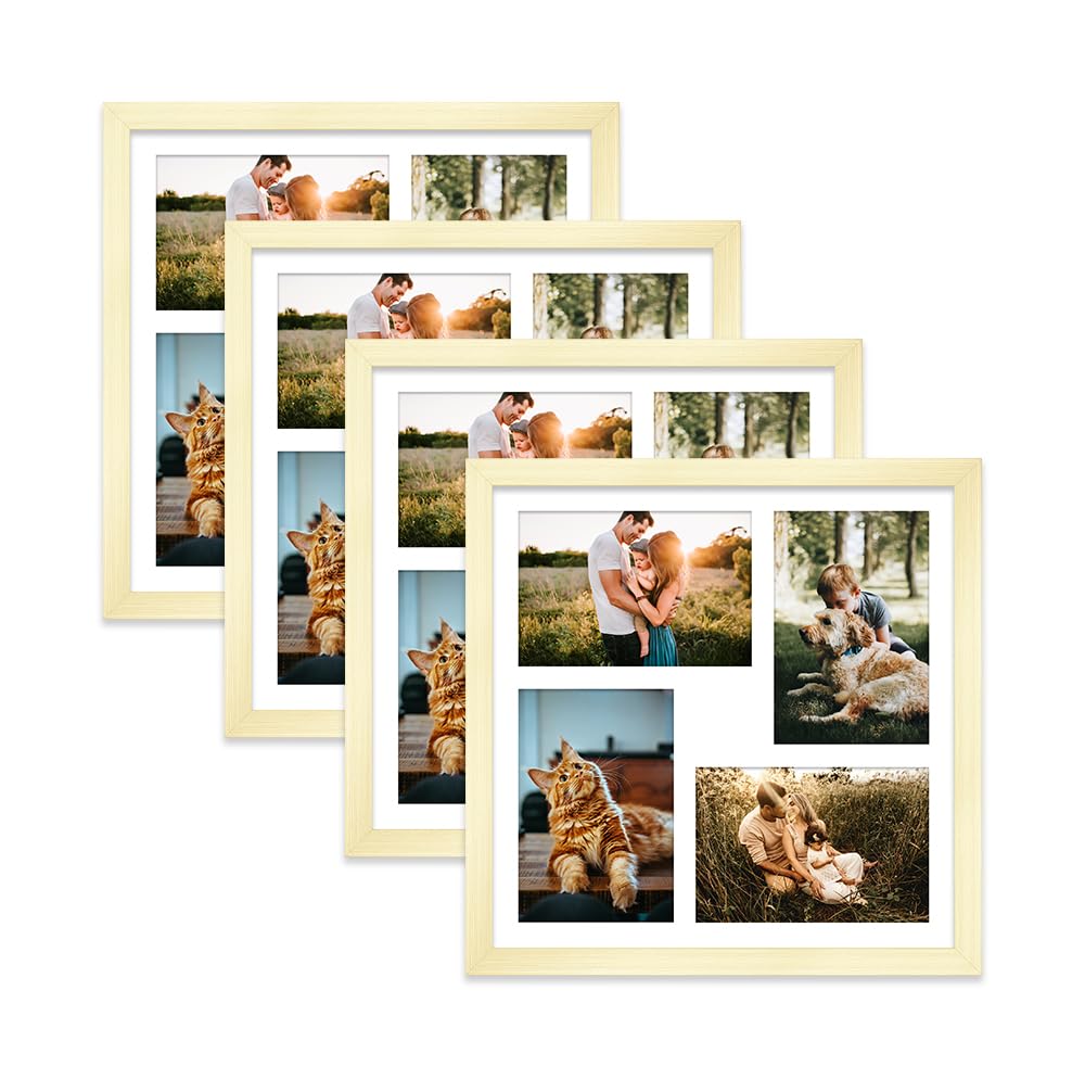 Gold Multi Photo Frame - Holds 4 x 6x4 Pictures, Family Collage Picture Frame for Wall Display, 12x12 Frame size, Set of 4