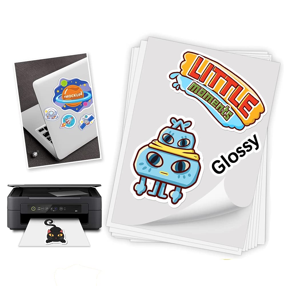 20 Sheets Printable Vinyl Stickers Paper,A4 Waterproof Glossy Self Adhesive Sheets for Inkjet,Laser Printer