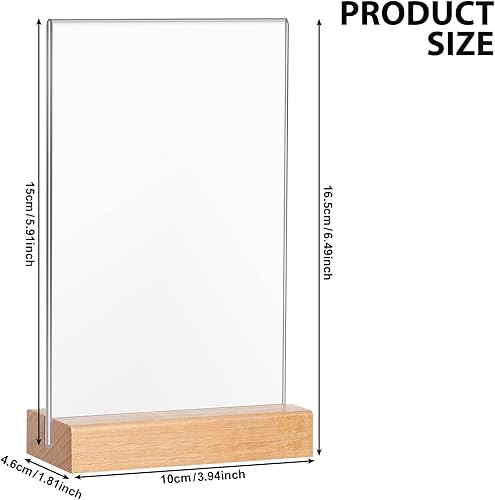 Miniatura 2 de Maitys Paquete de 10 soportes acrílicos de 4 x 6.5 pulgadas, transparente, de doble cara, con base de madera, soporte de exhibición de menú en forma
