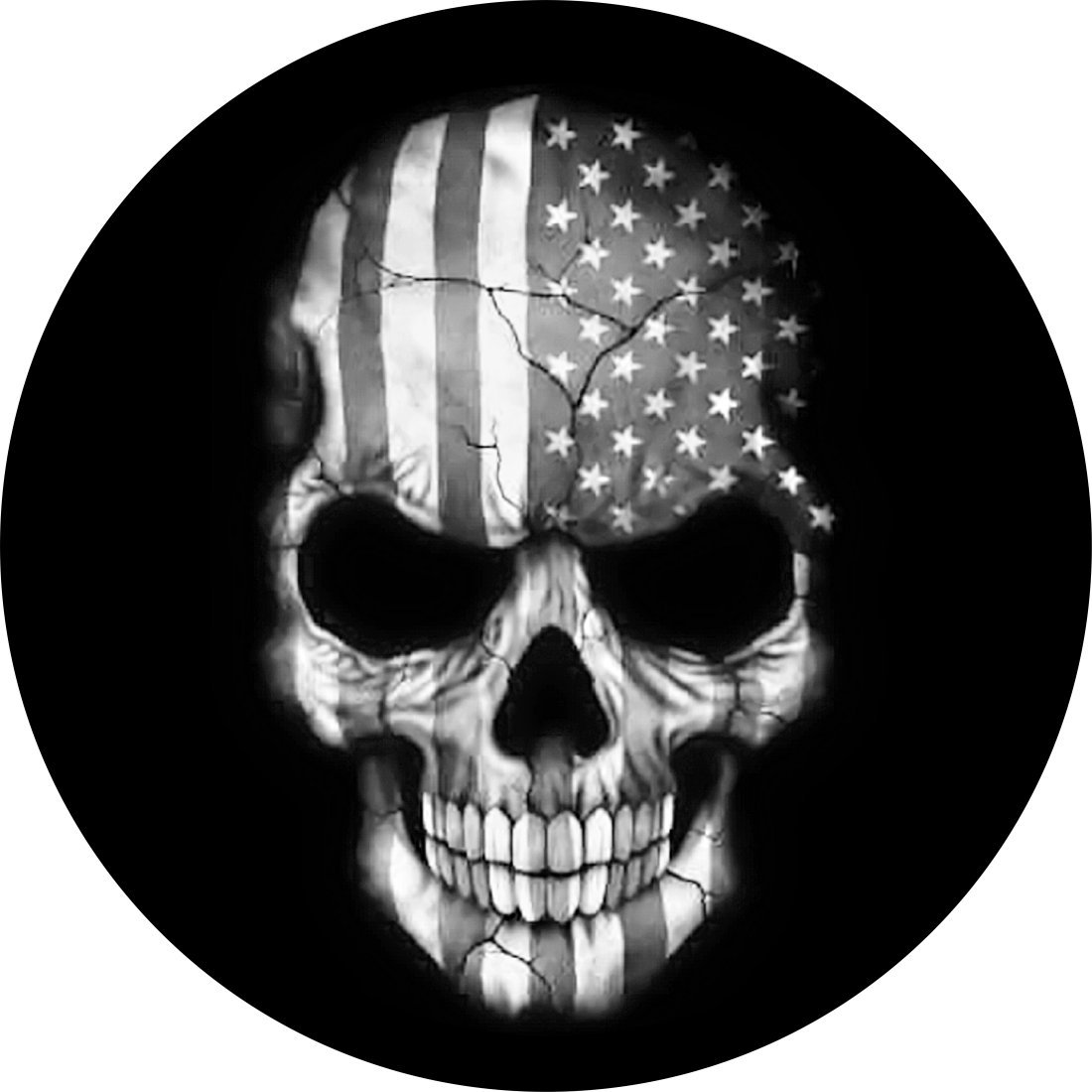 CustomGrafixTireCovers™ Flag Skull Black and White Tire Cover 35
