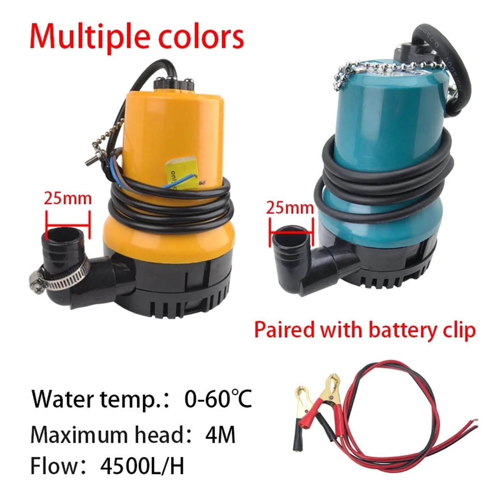 Pompa Sommergibile Da 4500 L/h, Micro CC 24 V, For Acqua A Batteria, Di Drenaggio In Plastica For Acquario Drenaggio Ad Alta Efficienza(Yellow)