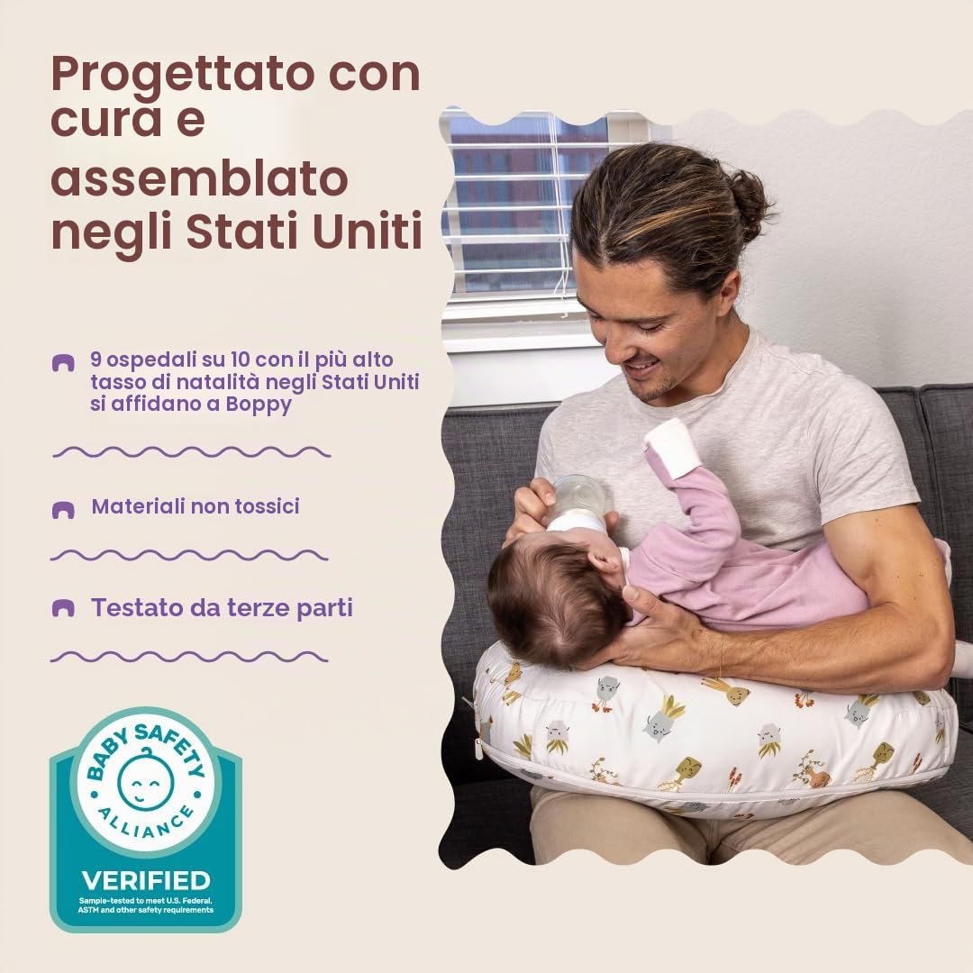 Boppy Cuscino per allattamento, con piante d'appartamento felici, più grande, più solido e di supporto per l'allattamento al seno e l'allattamento con biberon, riempimento più solido, sollevamento più