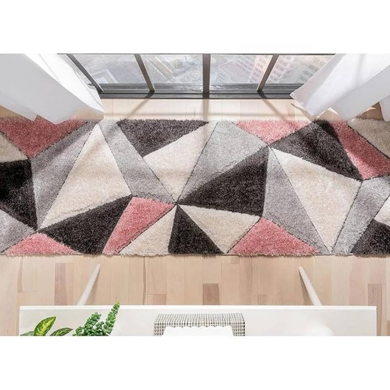 Image of 2x5 ft Shaggy Rug Runner - Ultra-Soft Geometric Carpet for Hallway, Bedroom, and Entryway with Cozy Texture and Modern Appeal