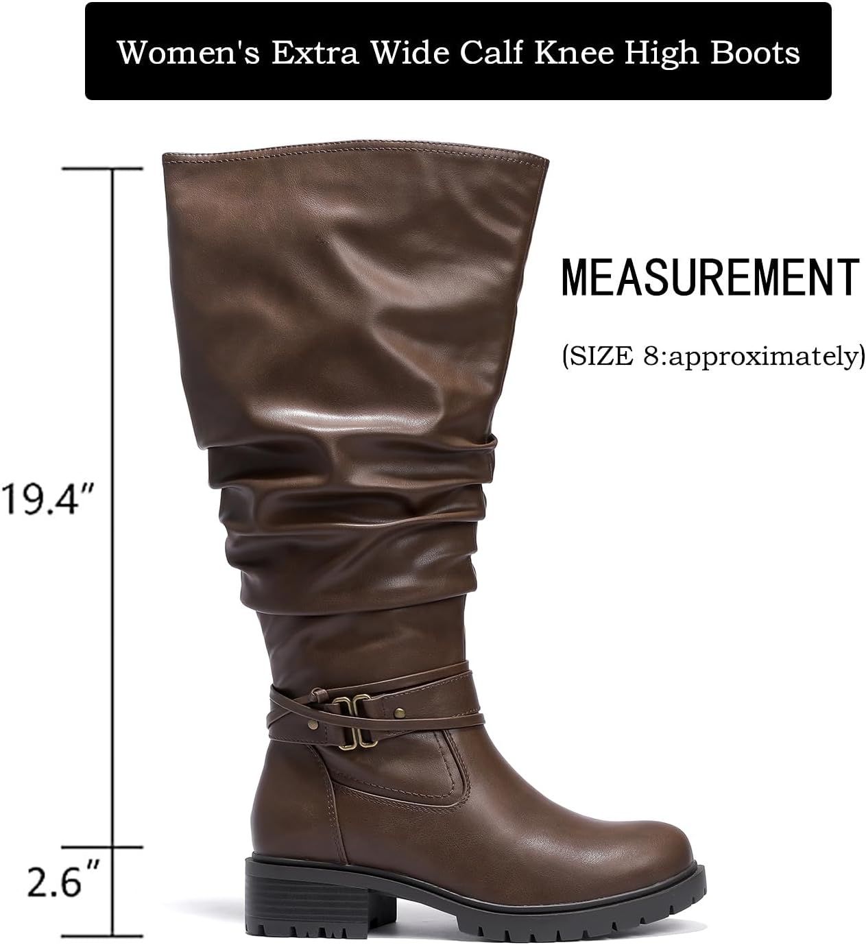 Luoika Women's Extra Wide Calf Knee High Boots, Plus Size Slouchy Knee-High Boots Wide Width Low Heel Winter Boots. - Image 4