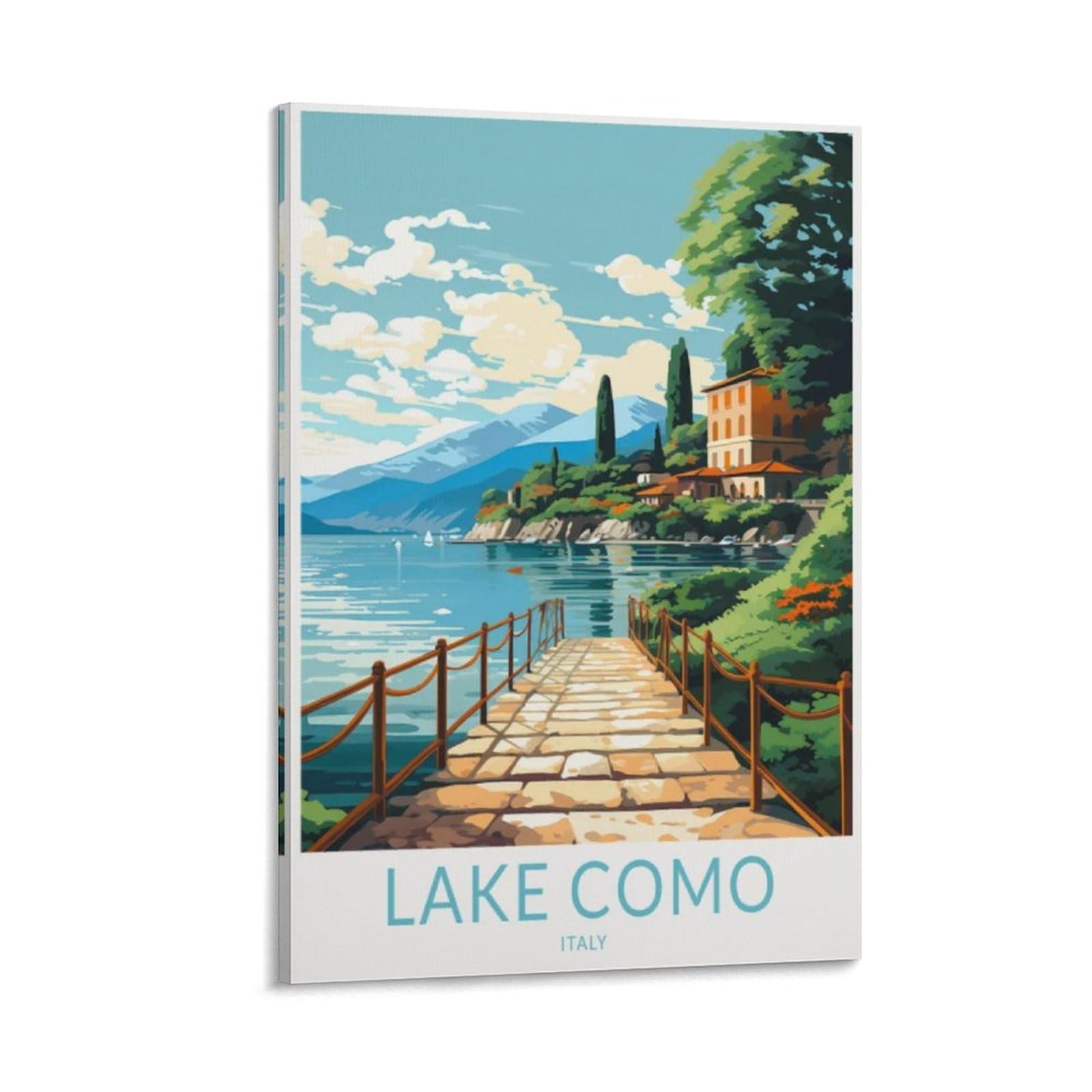 Orbana Frame-Style Italy Lake Como Vintage Travel Posters Landscape 20X30inch(50X75cm) Canvas Print For Living Room, Bedroom, Dorm, Home, Office Wall Decoration
