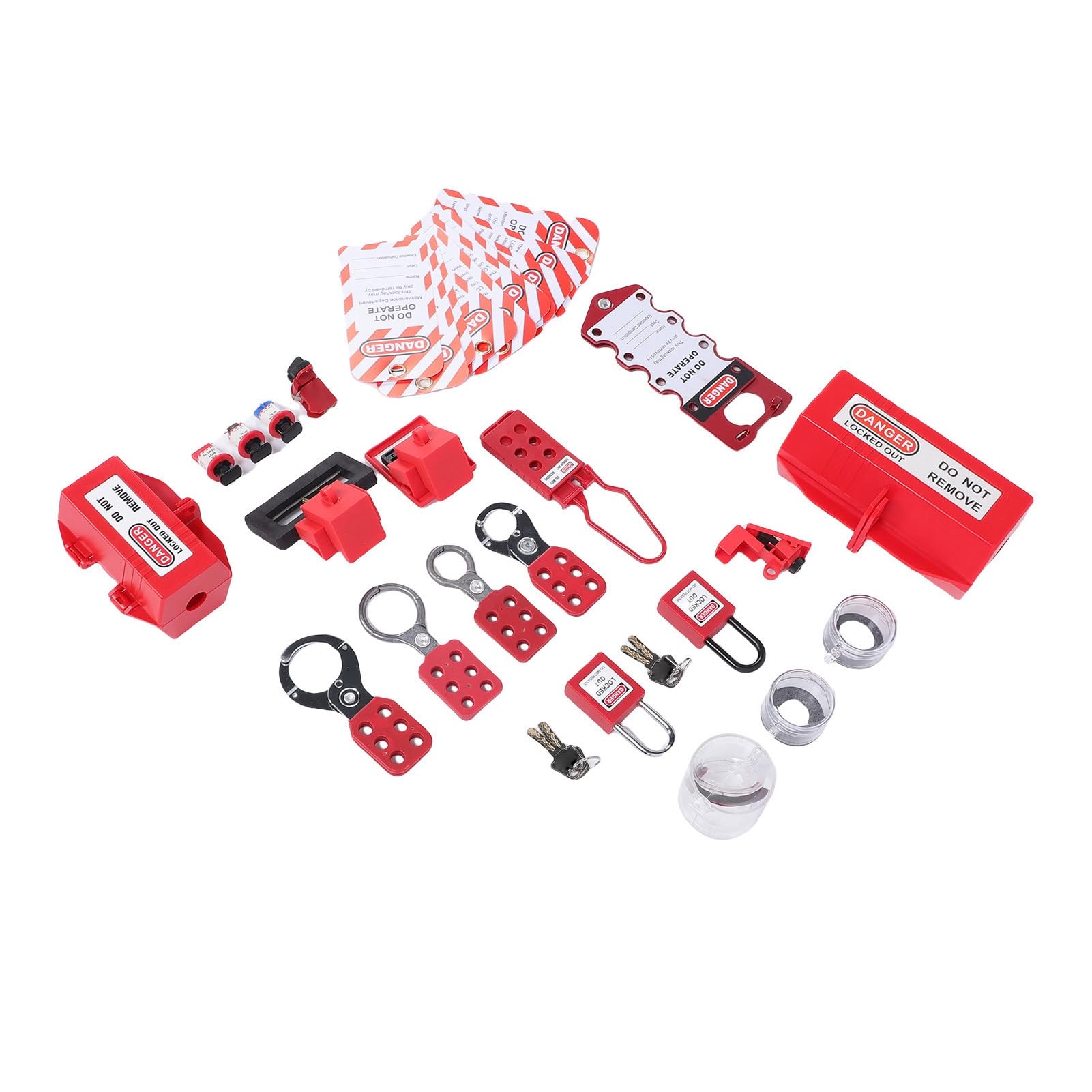 Rosvola Kit de Etiquetado de Bloqueo, Abrazadera Universal en Bloqueo de Disyuntor para Seguridad Industrial, Juego de Candados de Nailon Resistentes con Caja de Herramientas