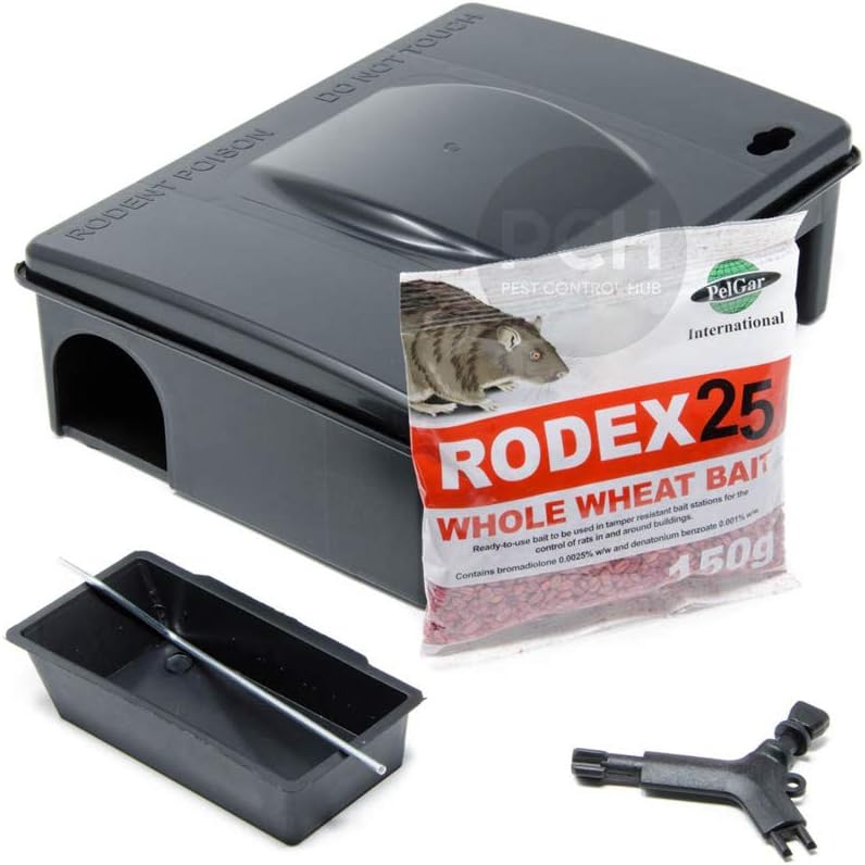 Mastertrap Rat Bait Station Box with Rodex25 Whole Wheat Poison (1 Rat