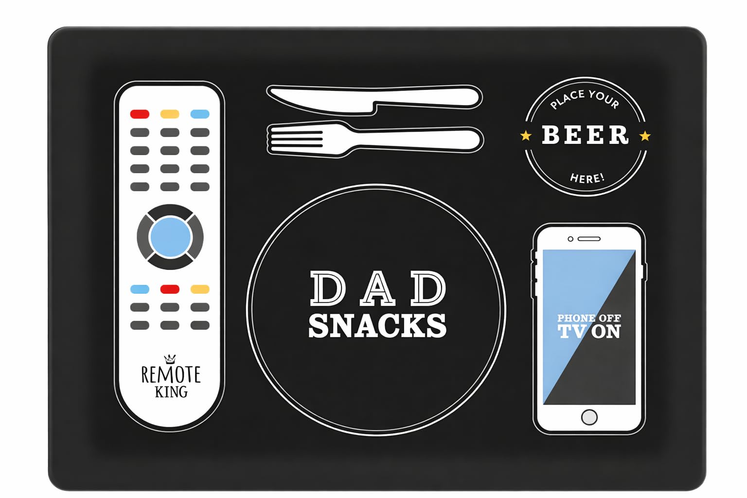 eBoutik - Fathers Day Joke TV Remote, Phone, Beer and Snacks Design Lap Serving Food Tray Gift For Dad - Spring Fun Joke Present for Stocking Filler