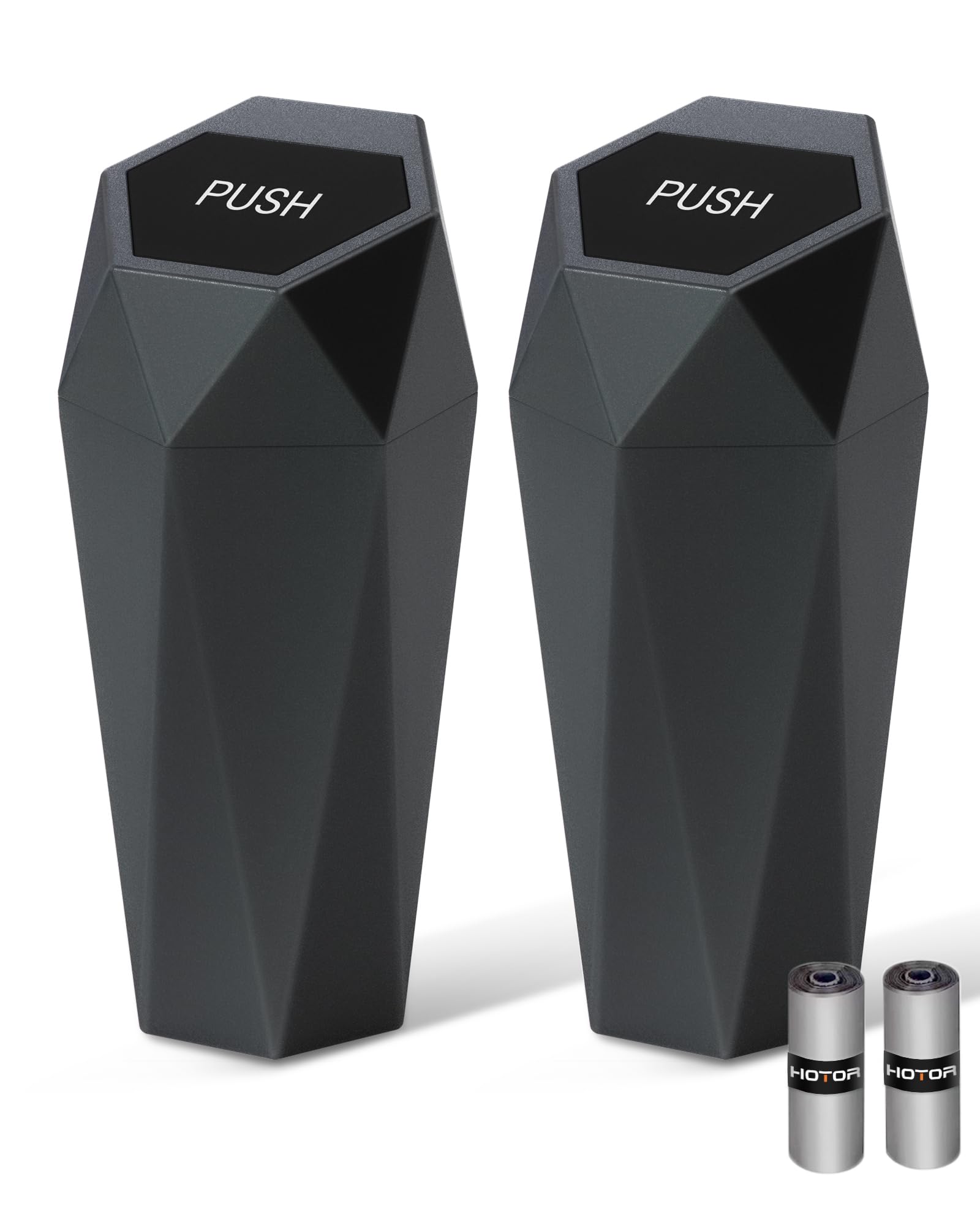 HOTOR Car Trash Can with Lid - 2 Pack, Mini Essential Car Accessories for Interior, Leakproof Garbage Can with 30 Attached Trash Bags, Multipurpose Organizers and Storage for Car, Home, Office