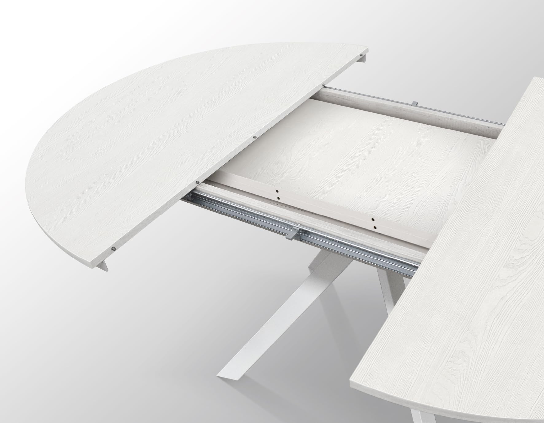 PAZZO DESIGN Mesa redonda extensible Karem, salón, cocina, patas cruzadas Shangay, color blanco, fabricada en Italia, madera de fresno blanco, de 120 a 170 cm - id_2179